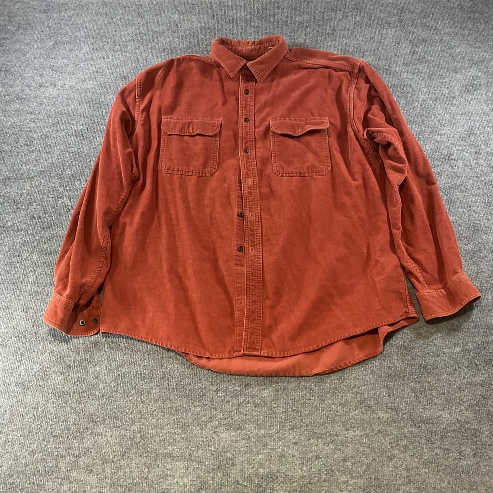 LL Bean Vintage Mens XL Corduroy Button Down Shirt Burnt Orange Made in Canada